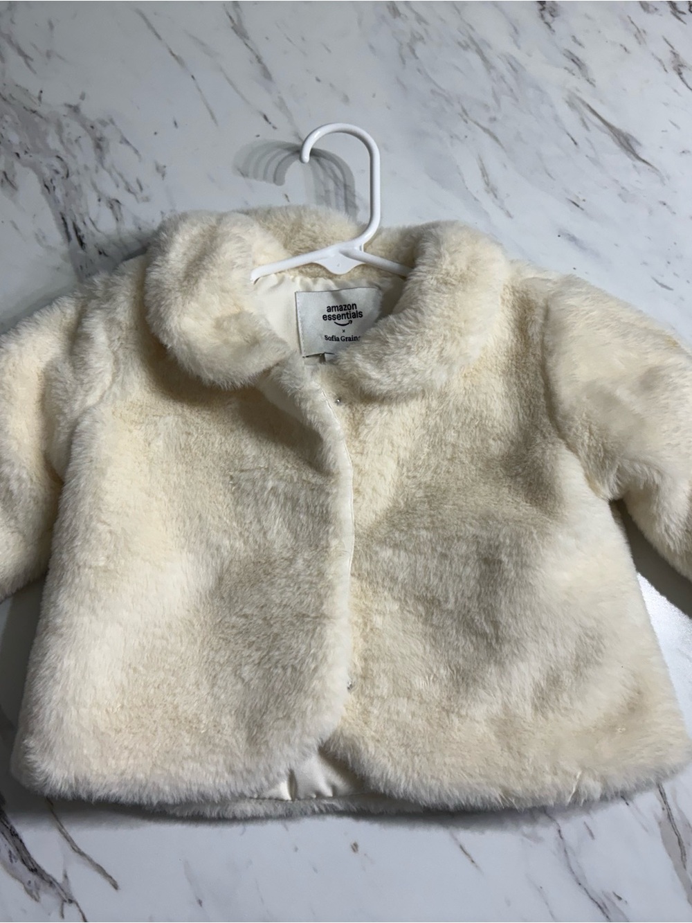 Amazon Essentials Girls Cream Faux Fur Snap Jacket